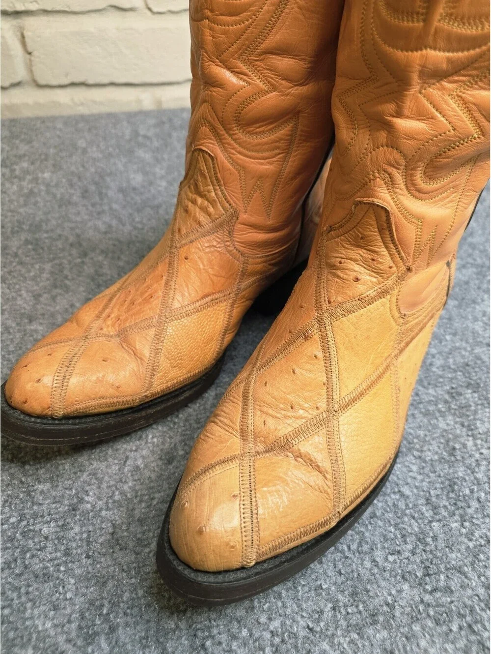 Vtg Rare Bull Rider Full Quill Ostrich Cowboy Boots Men's 9.5 E Exotic Yellow